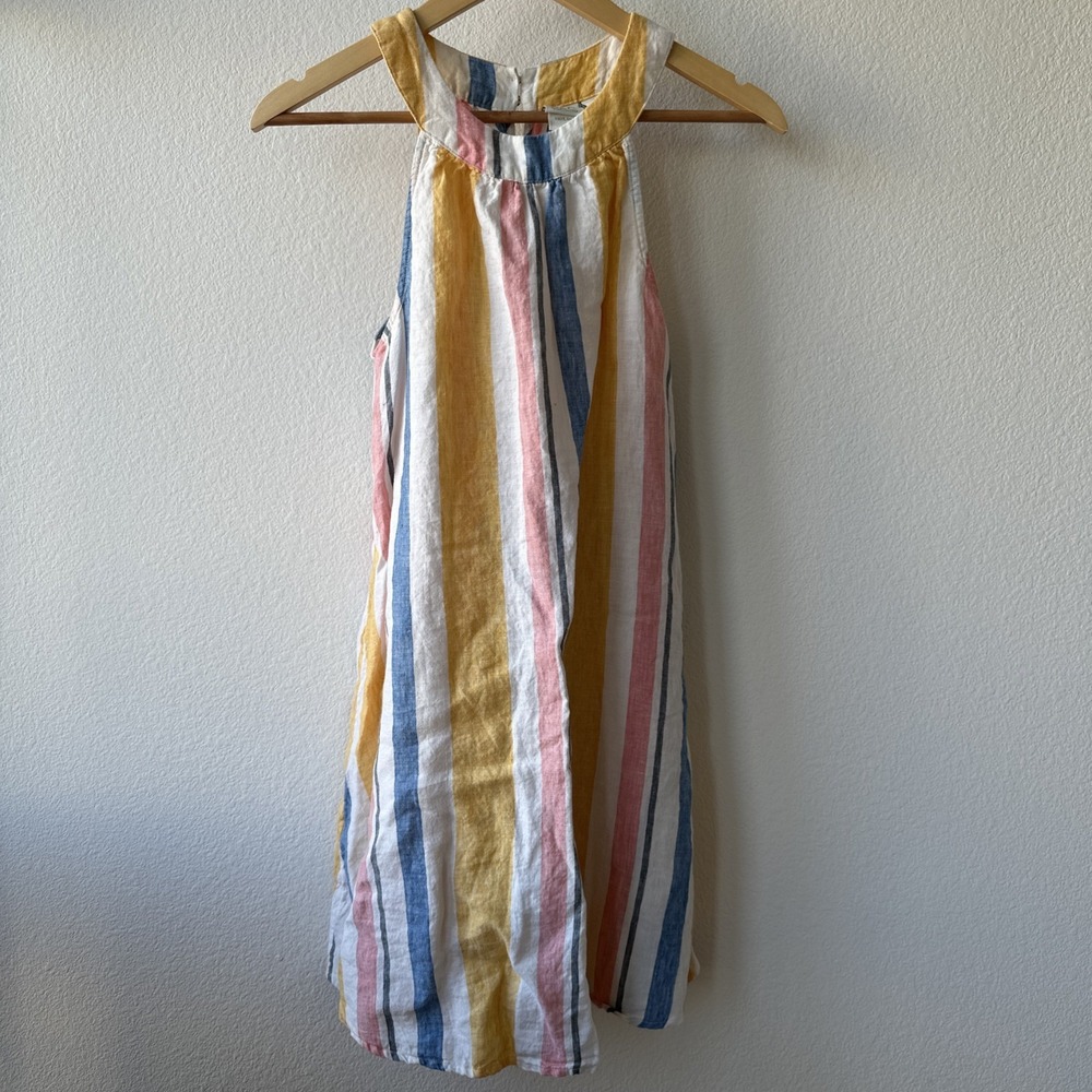 C&C California Dress XS Pastel Stripe 100% Linen Lightweight Summer Beach Boho